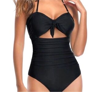 NEW Plus Size One Piece‎ Swimsuit Ruched Tummy Control Black Swimwear Size 18